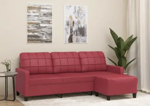 Canapea cu 3 locuri și taburet, roșu vin 180 cm piele ecologică - 1/5