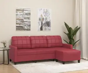 vidaXL Canapea cu 3 locuri și taburet, roșu vin 180 cm piele ecologică