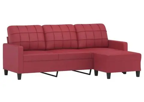 Canapea cu 3 locuri și taburet, roșu vin 180 cm piele ecologică - 3/5