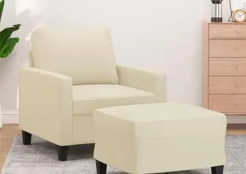 Fotoliu canapea cu taburet, crem, 60 cm, piele ecologică - 1/5