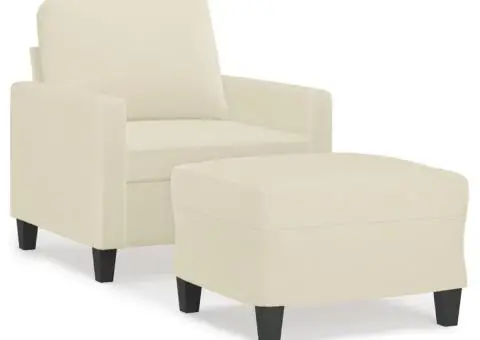 Fotoliu canapea cu taburet, crem, 60 cm, piele ecologică - 2/5