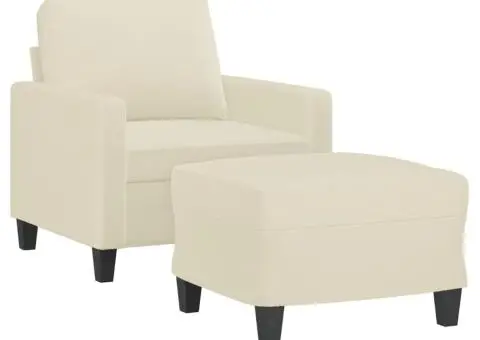 Fotoliu canapea cu taburet, crem, 60 cm, piele ecologică - 3/5