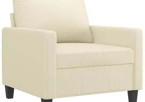 Fotoliu canapea cu taburet, crem, 60 cm, piele ecologică - 4/5