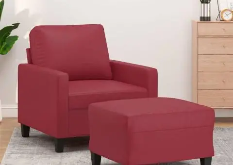 Fotoliu canapea cu taburet, roșu vin, 60 cm, piele ecologică - 1/5