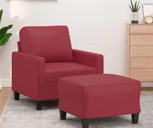 vidaXL Fotoliu canapea cu taburet, roșu vin, 60 cm, piele ecologică