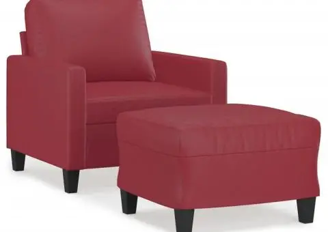 Fotoliu canapea cu taburet, roșu vin, 60 cm, piele ecologică - 2/5