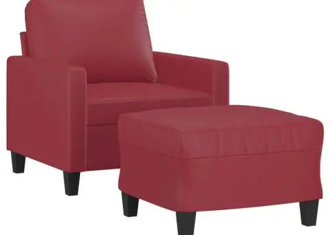 Fotoliu canapea cu taburet, roșu vin, 60 cm, piele ecologică - 3/5