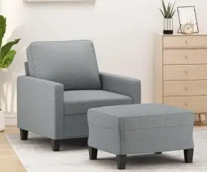 vidaXL Fotoliu canapea cu taburet, gri deschis, 60 cm, textil