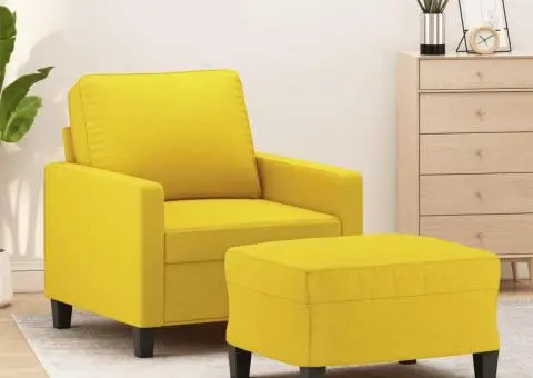 Fotoliu canapea cu taburet, galben deschis, 60 cm, textil - 1/5