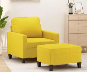 vidaXL Fotoliu canapea cu taburet, galben deschis, 60 cm, textil