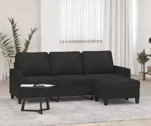 vidaXL Canapea cu 3 locuri cu taburet, negru, 180 cm, material textil