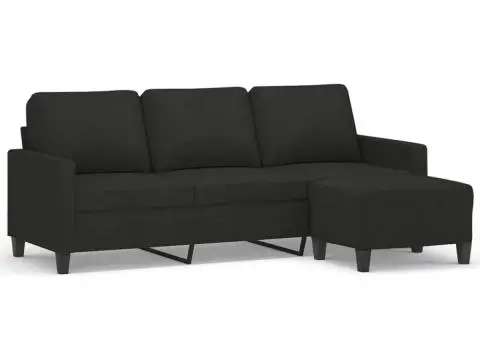 Canapea cu 3 locuri cu taburet, negru, 180 cm, material textil - 2/5
