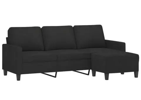 Canapea cu 3 locuri cu taburet, negru, 180 cm, material textil - 3/5
