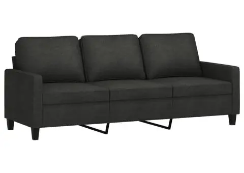 Canapea cu 3 locuri cu taburet, negru, 180 cm, material textil - 4/5