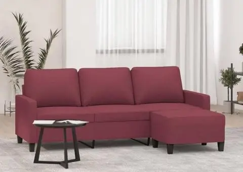Canapea cu 3 locuri și taburet, roșu vin, 180 cm, textil - 1/5