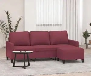 vidaXL Canapea cu 3 locuri și taburet, roșu vin, 180 cm, textil