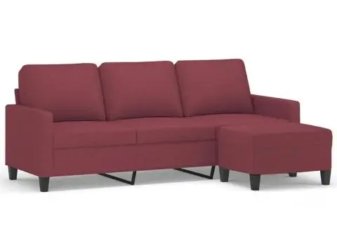 Canapea cu 3 locuri și taburet, roșu vin, 180 cm, textil - 2/5