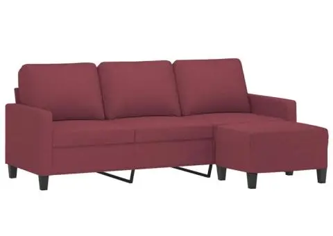 Canapea cu 3 locuri și taburet, roșu vin, 180 cm, textil - 3/5