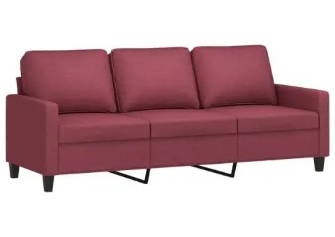 Canapea cu 3 locuri și taburet, roșu vin, 180 cm, textil - 4/5