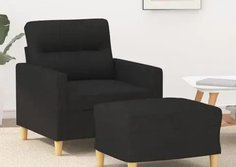 Fotoliu canapea cu taburet, negru, 60 cm, material textil - 1/5