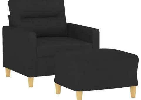 Fotoliu canapea cu taburet, negru, 60 cm, material textil - 3/5