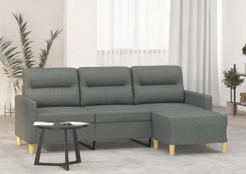 Canapea cu 3 locuri și taburet, gri închis, 180 cm, textil - 1/5