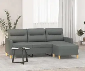 vidaXL Canapea cu 3 locuri și taburet, gri închis, 180 cm, textil