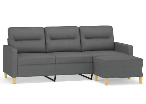 Canapea cu 3 locuri și taburet, gri închis, 180 cm, textil - 2/5