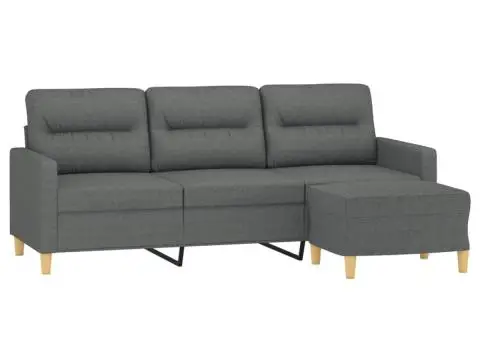 Canapea cu 3 locuri și taburet, gri închis, 180 cm, textil - 3/5