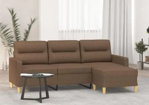 Canapea cu 3 locuri cu taburet, maro, 180 cm, material textil - 1/5