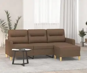vidaXL Canapea cu 3 locuri cu taburet, maro, 180 cm, material textil