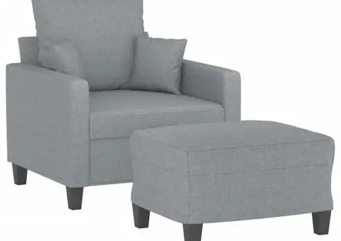 Fotoliu canapea cu taburet, gri deschis, 60 cm, textil - 3/5