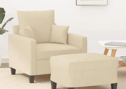 Fotoliu canapea cu taburet, crem, 60 cm, material textil - 1/5