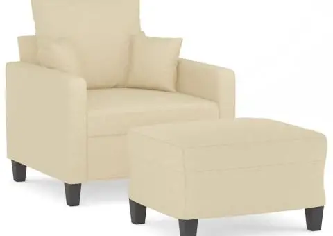 Fotoliu canapea cu taburet, crem, 60 cm, material textil - 2/5