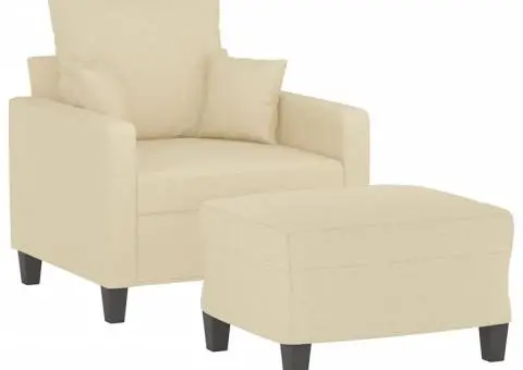 Fotoliu canapea cu taburet, crem, 60 cm, material textil - 3/5