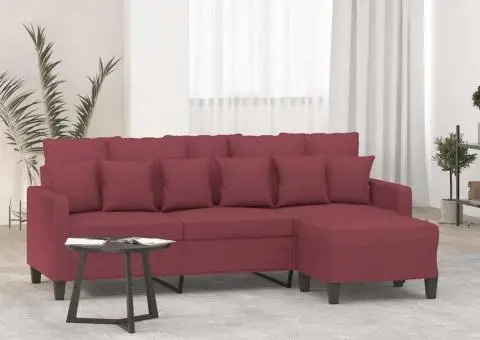 Canapea cu 3 locuri și taburet, roșu vin, 180 cm, textil - 1/5