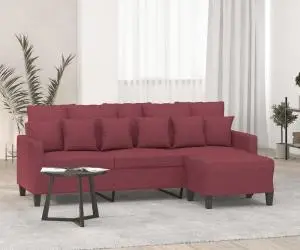 vidaXL Canapea cu 3 locuri și taburet, roșu vin, 180 cm, textil