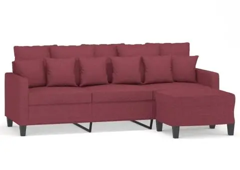 Canapea cu 3 locuri și taburet, roșu vin, 180 cm, textil - 2/5