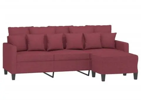 Canapea cu 3 locuri și taburet, roșu vin, 180 cm, textil - 3/5
