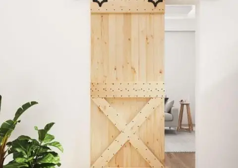 Ușă glisantă cu set de feronerie 85x210 cm, lemn masiv de pin - 1/5