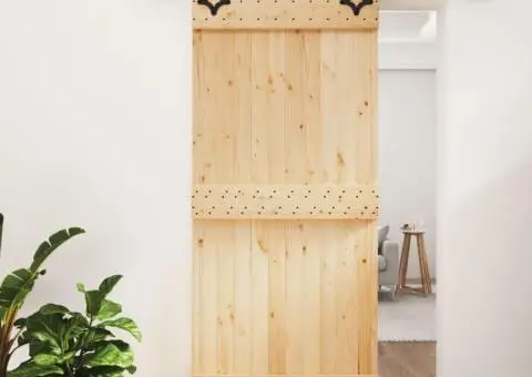 Ușă glisantă cu set de feronerie 95x210 cm, lemn masiv de pin - 1/5