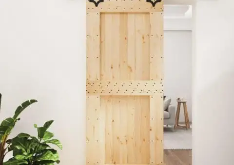 Ușă glisantă cu set feronerie, 90x210 cm, lemn masiv de pin - 1/5