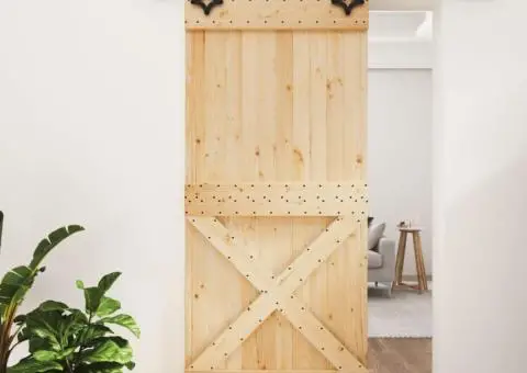 Ușă glisantă cu set de feronerie 95x210 cm, lemn masiv de pin - 1/5