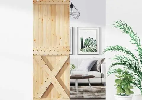 Ușă glisantă cu set de feronerie 70x210 cm, lemn masiv de pin - 1/5