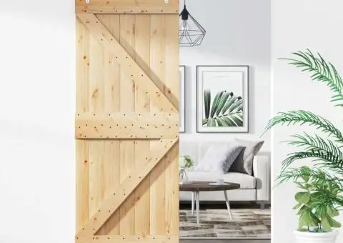 Ușă glisantă cu set de feronerie 85x210 cm, lemn masiv de pin - 1/5