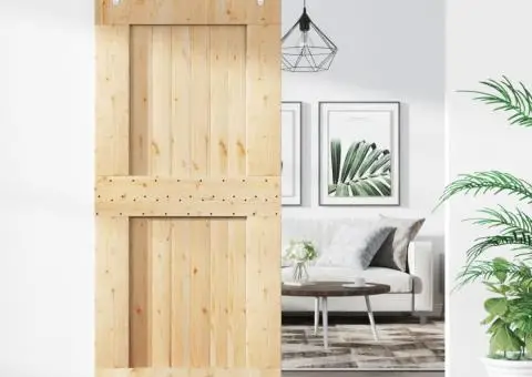 Ușă glisantă cu set feronerie, 90x210 cm, lemn masiv de pin - 1/5