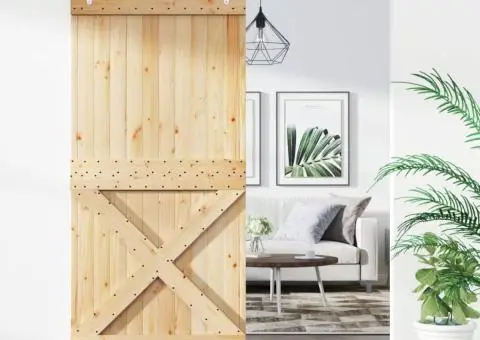 Ușă glisantă cu set de feronerie 95x210 cm, lemn masiv de pin - 1/5