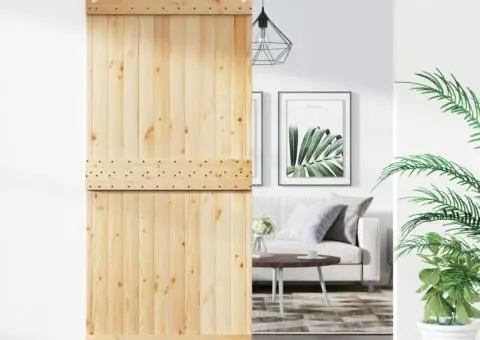 Ușă glisantă cu set feronerie, 90x210 cm, lemn masiv de pin - 1/5