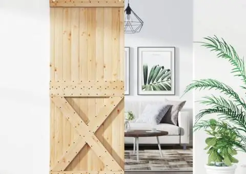 Ușă glisantă cu set de feronerie 80x210 cm, lemn masiv de pin - 1/5