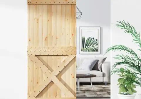 Ușă glisantă cu set feronerie, 90x210 cm, lemn masiv de pin - 1/5